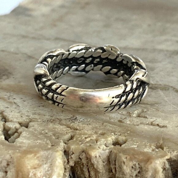 Sterling Silver 925 X Cross Braided Rope 7MM Wide Band Ring Size 5.5 - Picture 8 of 16